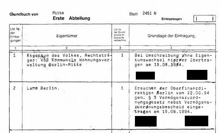 Grundbuchauszug - Land Berlin